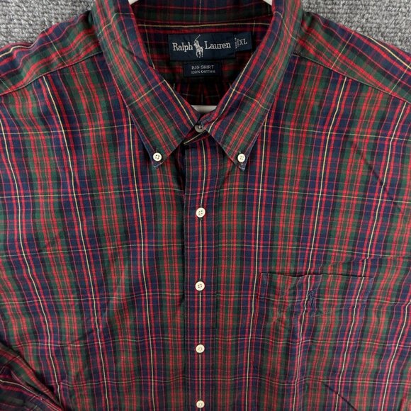 Ralph Lauren Big Shirt Plaid Colorful Red XL Oxford Heavyweight Button Up Shirt - Picture 1 of 13